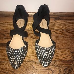 Rampage Black & Gold Striped Pointy Flats